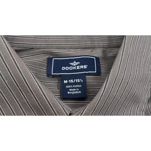 Dockers Men's M 15-15.5 Button Down Shirts Lot 2 Blue Plaid Gray Stripe LS - Picture 7 of 9